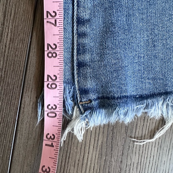 Risen High Rise Flare Jeans Distressed Raw Hem Boutique Denim - Picture 6 of 9